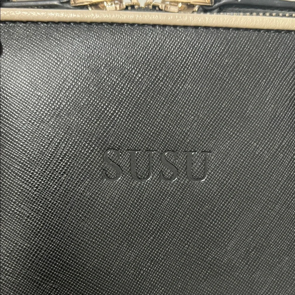 Elegant Black Satchel with white piping by SUSU